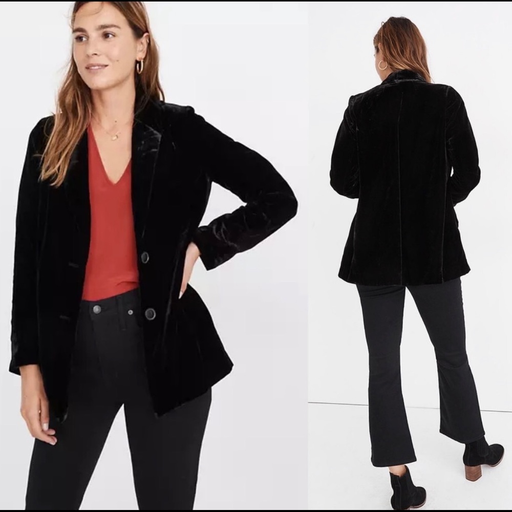 Madewell Black Velvet Dorset Blazer Two Buttons With Pockets NWT New With Tags